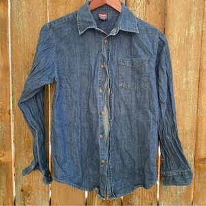 WRANGLER Boys Classic Blue Denim Shirt Long Sleeve Button Down Size 14 XL